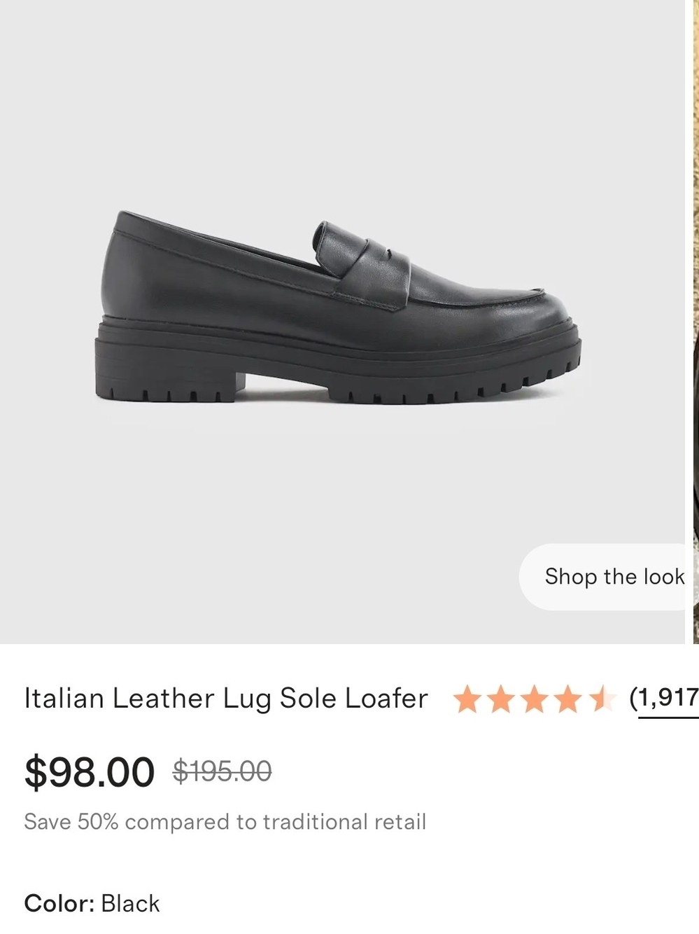 Quince Black Leather Lug Sole Loafer - Size 8